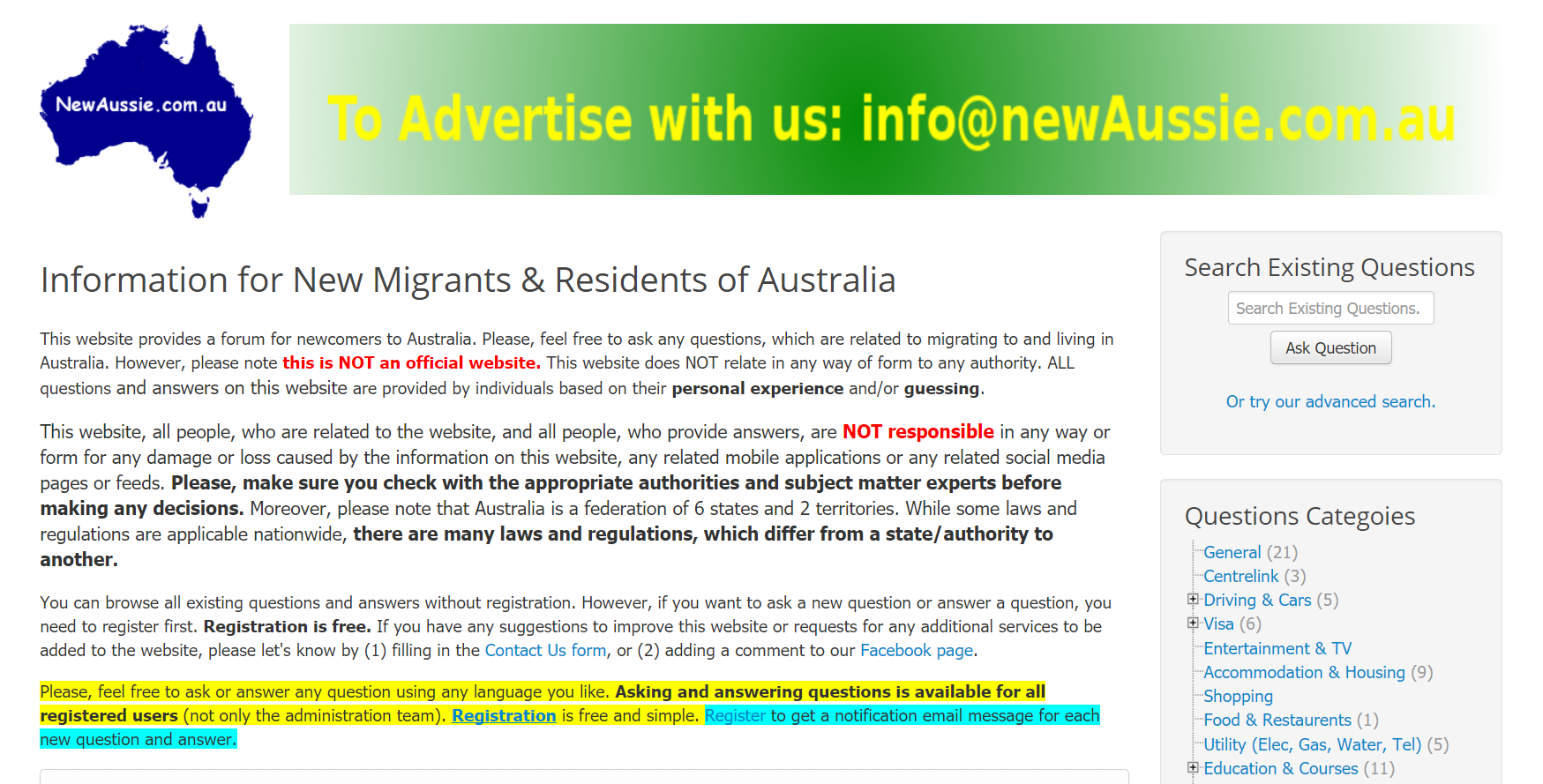 Screen shot for NewAussie website